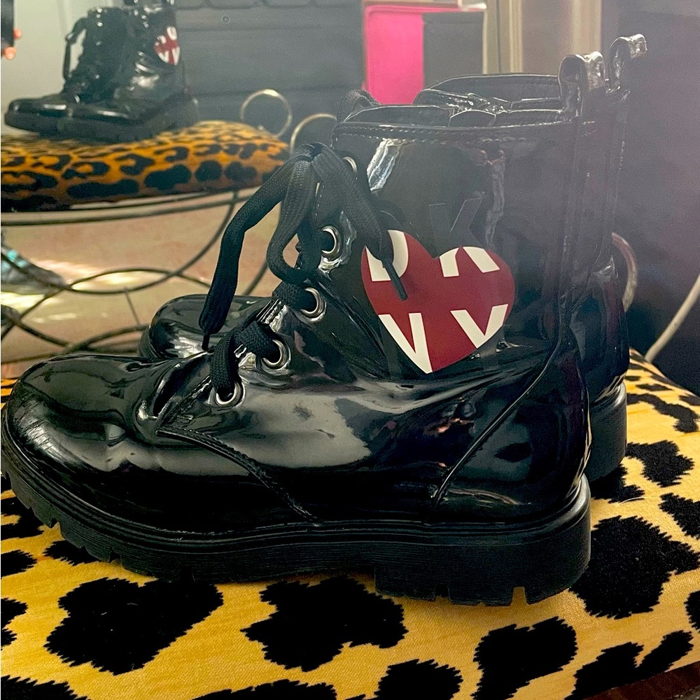 DKNY Patent Leather Combat Boots Size 8